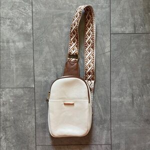 Stylish Cream Sling Bag with Patterned Guitar Strap